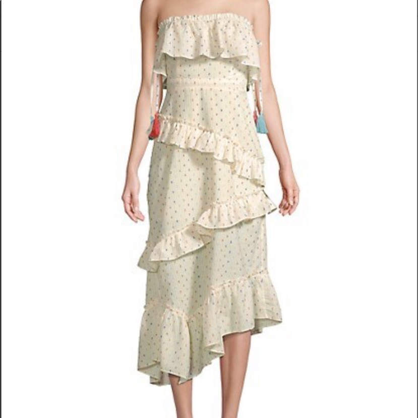 Red Carter Asmae Strapless Ruffled Midi Dress